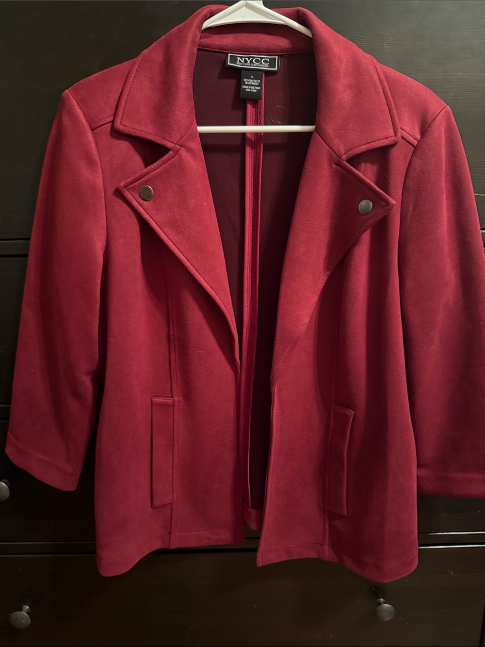 NYCC Women’s Deep Red Open-Front Blazer Jacket. Super soft feeling!